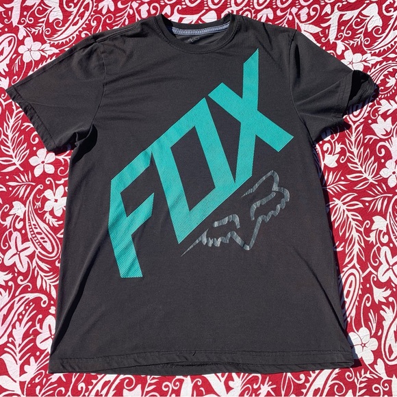 🏁🦊 Fox Racing Tech TruDri Black & Teal Short Sleeve Graphic Logo T-Shirt 🦊🏁 - Picture 6 of 15